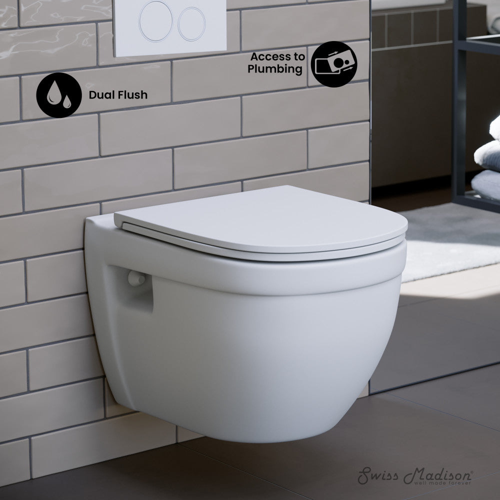 Swiss Madison Ivy Wall-Hung Elongated Toilet Bowl Only in Matte White