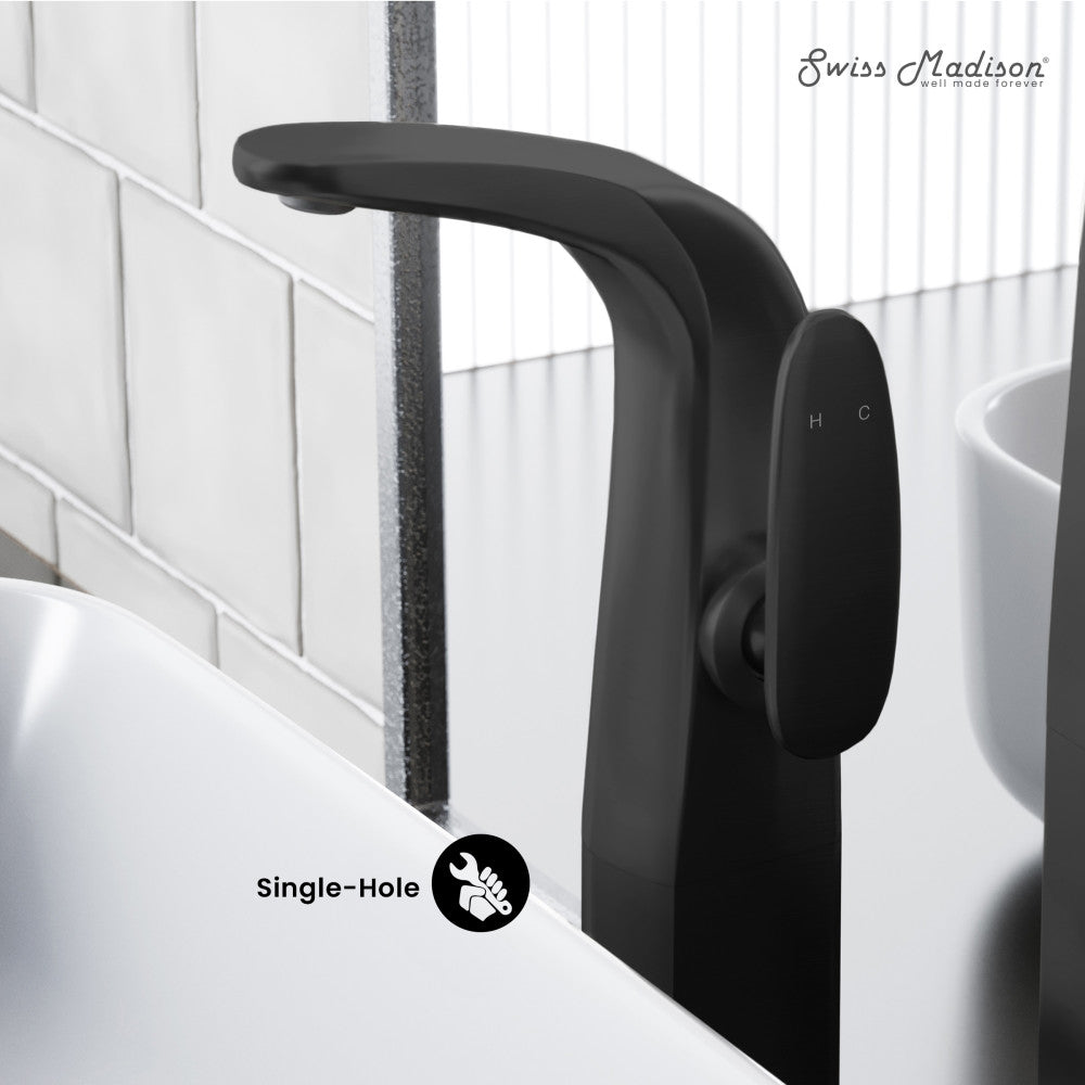Swiss Madison Chateau Single Hole, Single-Handle, High Arc Bathroom Faucet in Matte Black