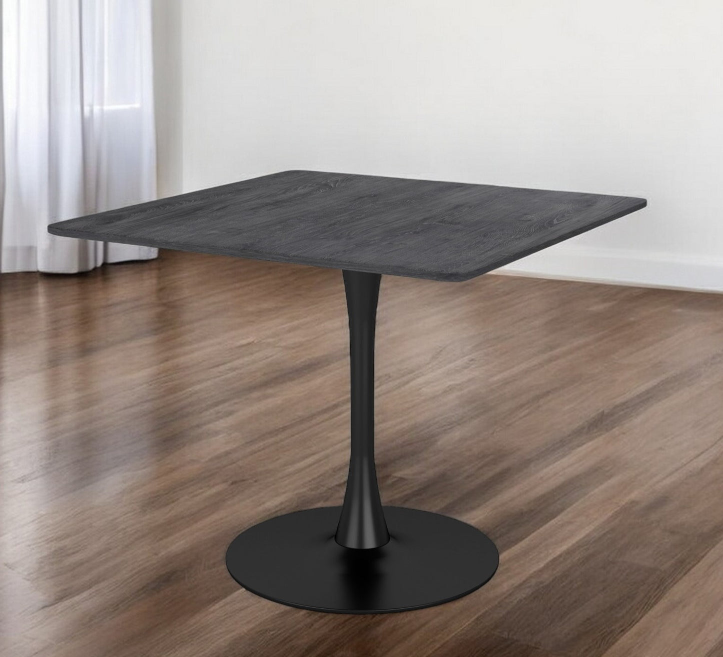 35.4" Black Square Steel Pedestal Base Dining Table