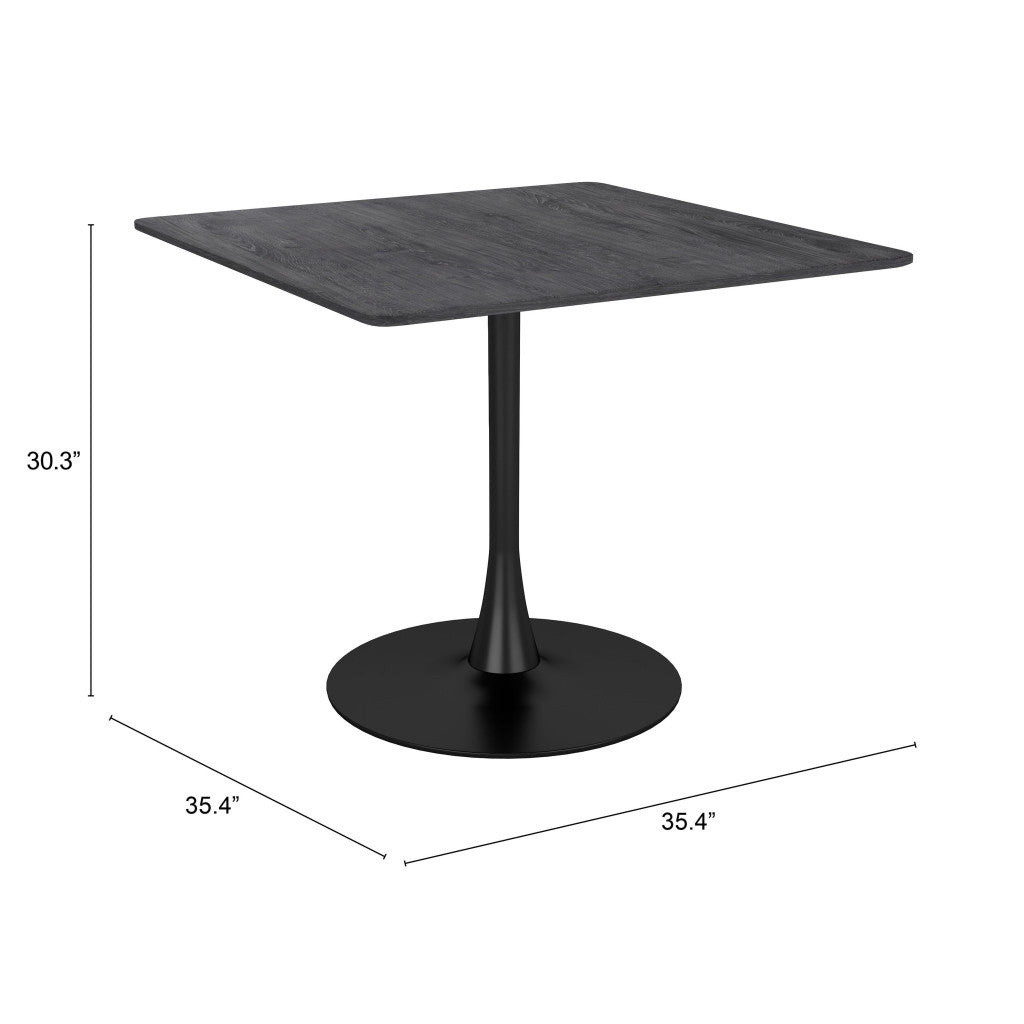 35.4" Black Square Steel Pedestal Base Dining Table