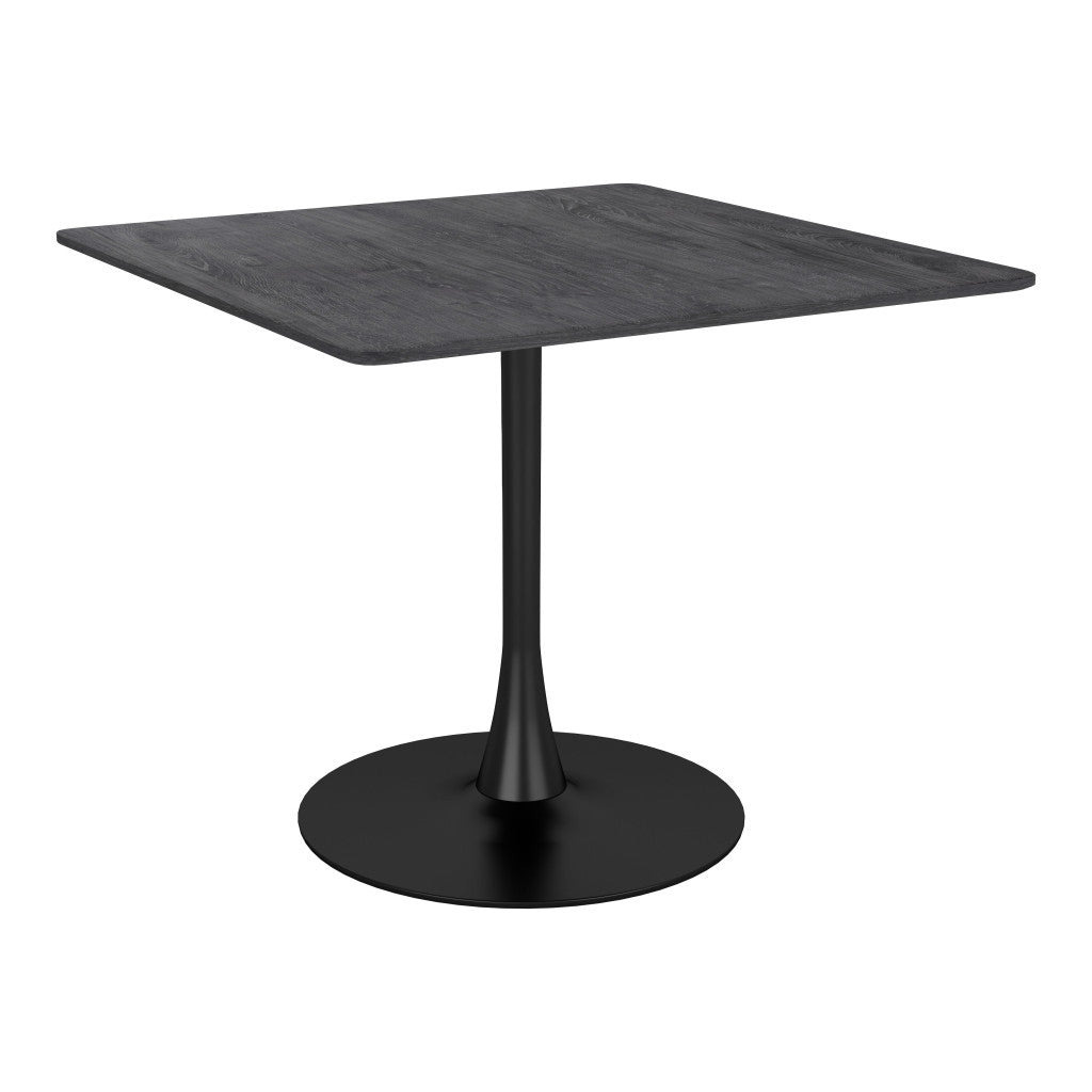 35.4" Black Square Steel Pedestal Base Dining Table