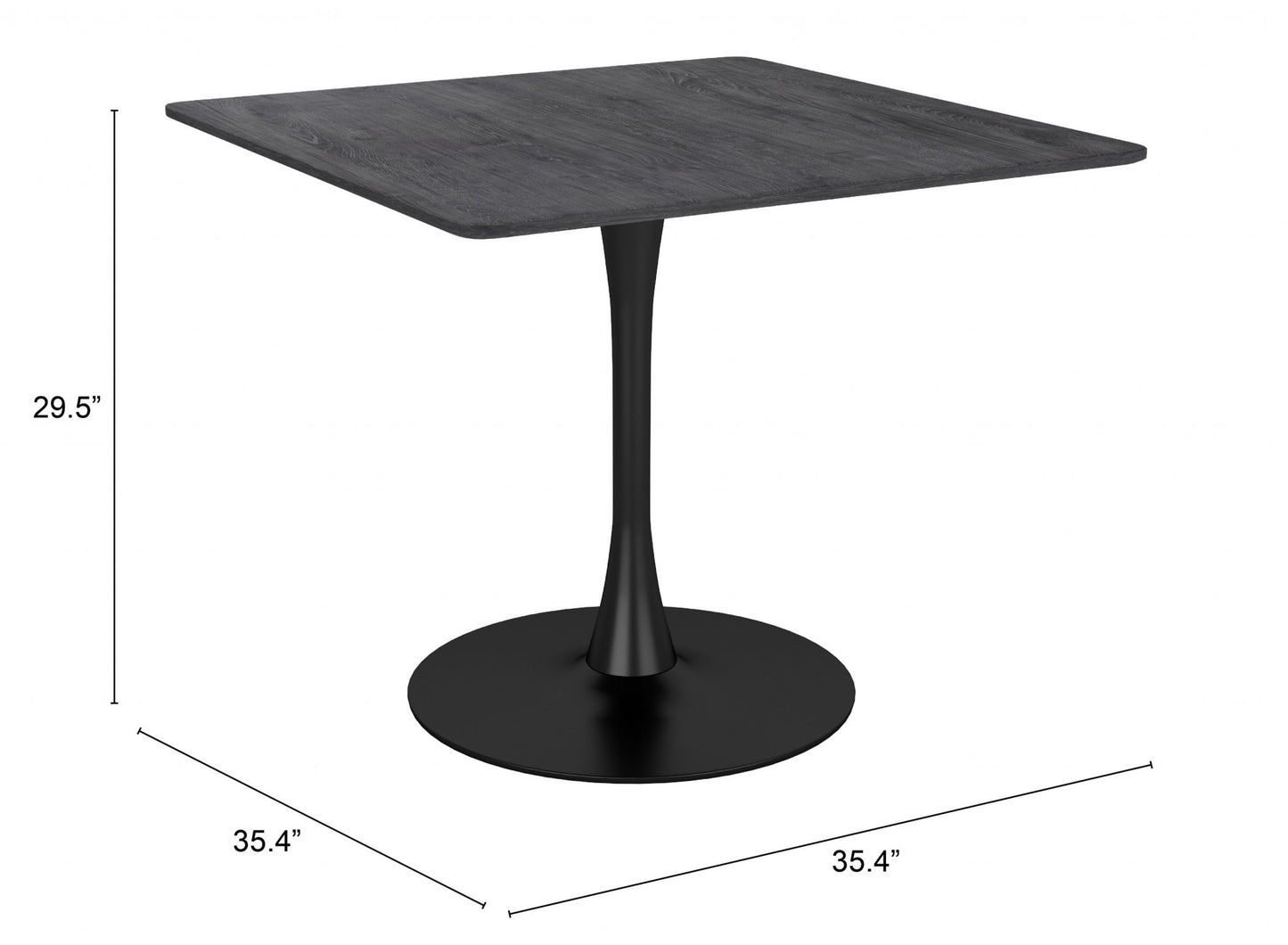 35.4" Black Square Steel Pedestal Base Dining Table