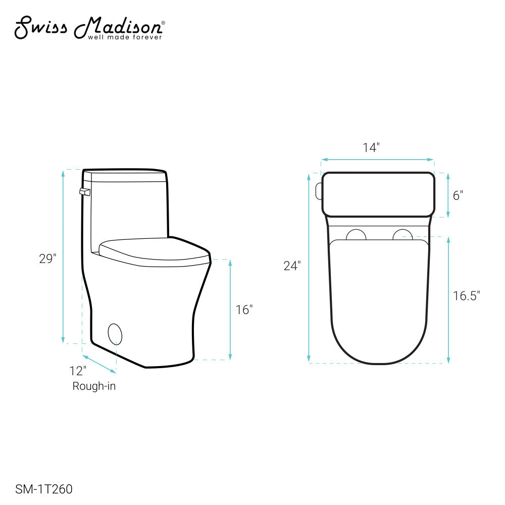 Swiss Madison Sublime II One-Piece 12" Rough-in 1.28 GPF Left Flush Round Compact Toilet in Glossy White