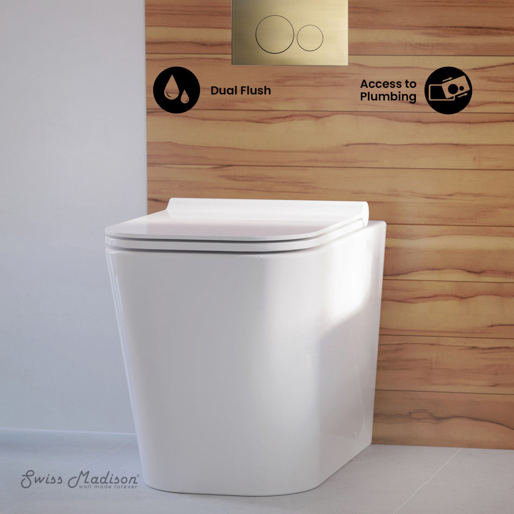 Swiss Madison Concorde Back-to-Wall Toilet Bundle 0.8/1.6 GPF Dual Flush in Glossy White with Brass Flush Plate