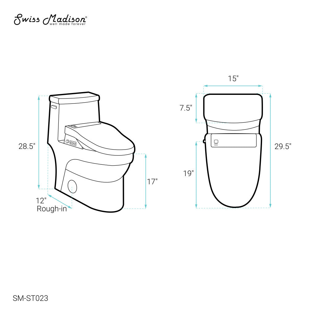 Swiss Madison Virage One-Piece Toilet with Vivante Smart Seat Left Side Flush Handle 1.28 gpf