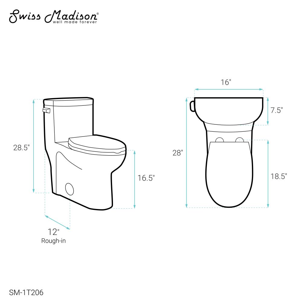 Swiss Madison Sublime One-Piece Elongated Left Side Flush Handle Toilet 1.28 gpf