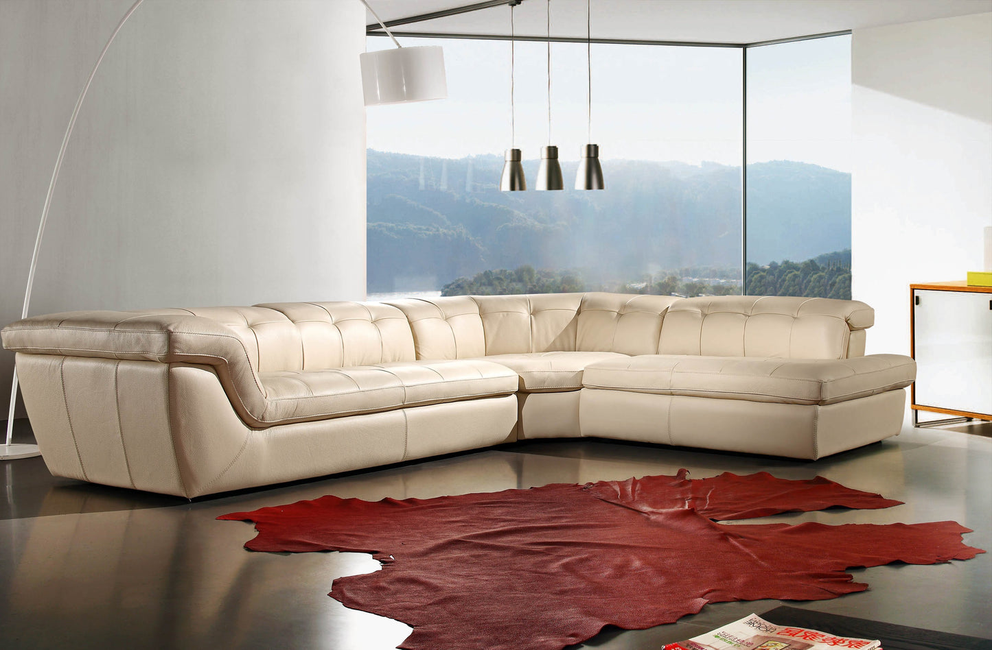 J&M Furniture 397 Italian Leather Sectional Beige Color Right Hand Facing