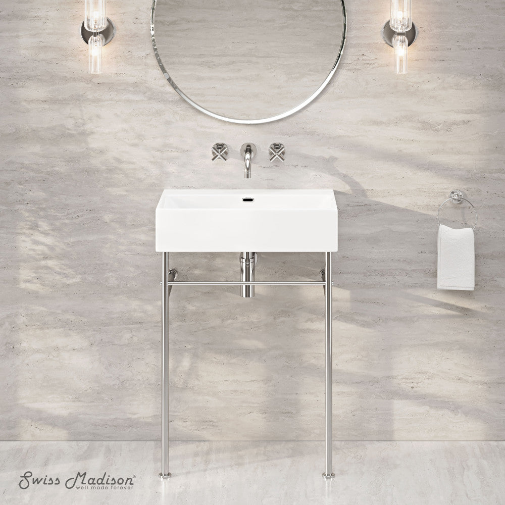 Swiss Madison Claire 24" Rectangle Zero Hole Console Sink with Polished Chrome Legs