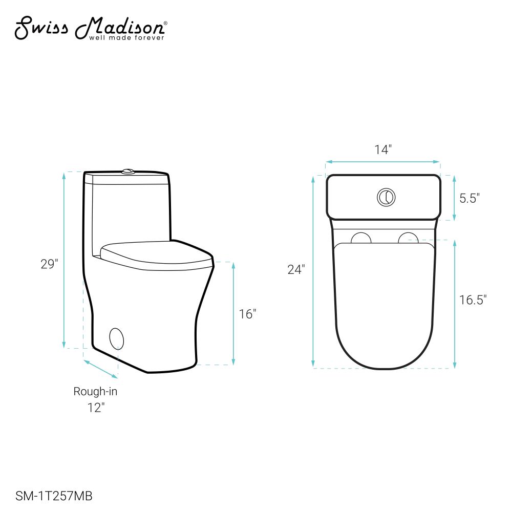 Swiss Madison Sublime II One-Piece 12" Rough-in 1.1/1.6 GPF Dual Top Flush Round Compact Toilet in Matte Black