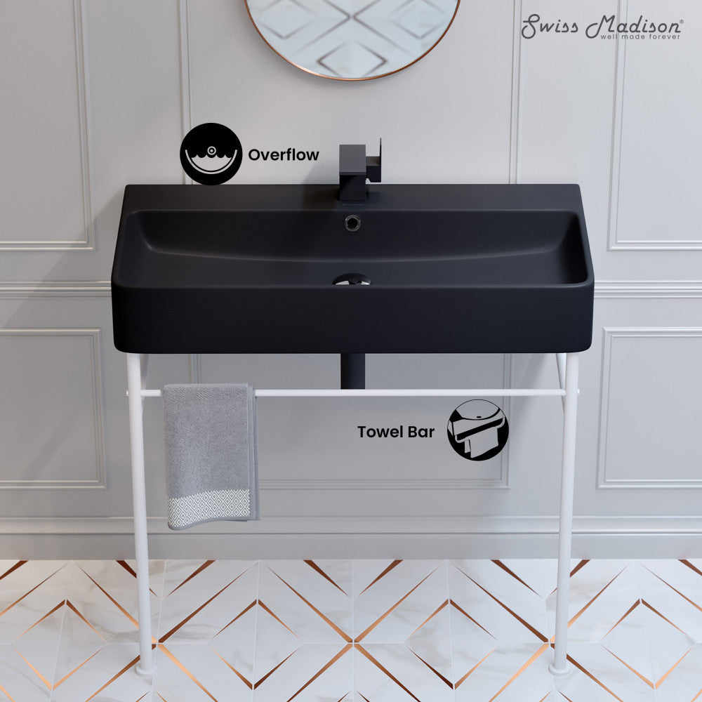 Swiss Madison Carre 36 Ceramic Console Sink Matte Black Basin Matte White Legs