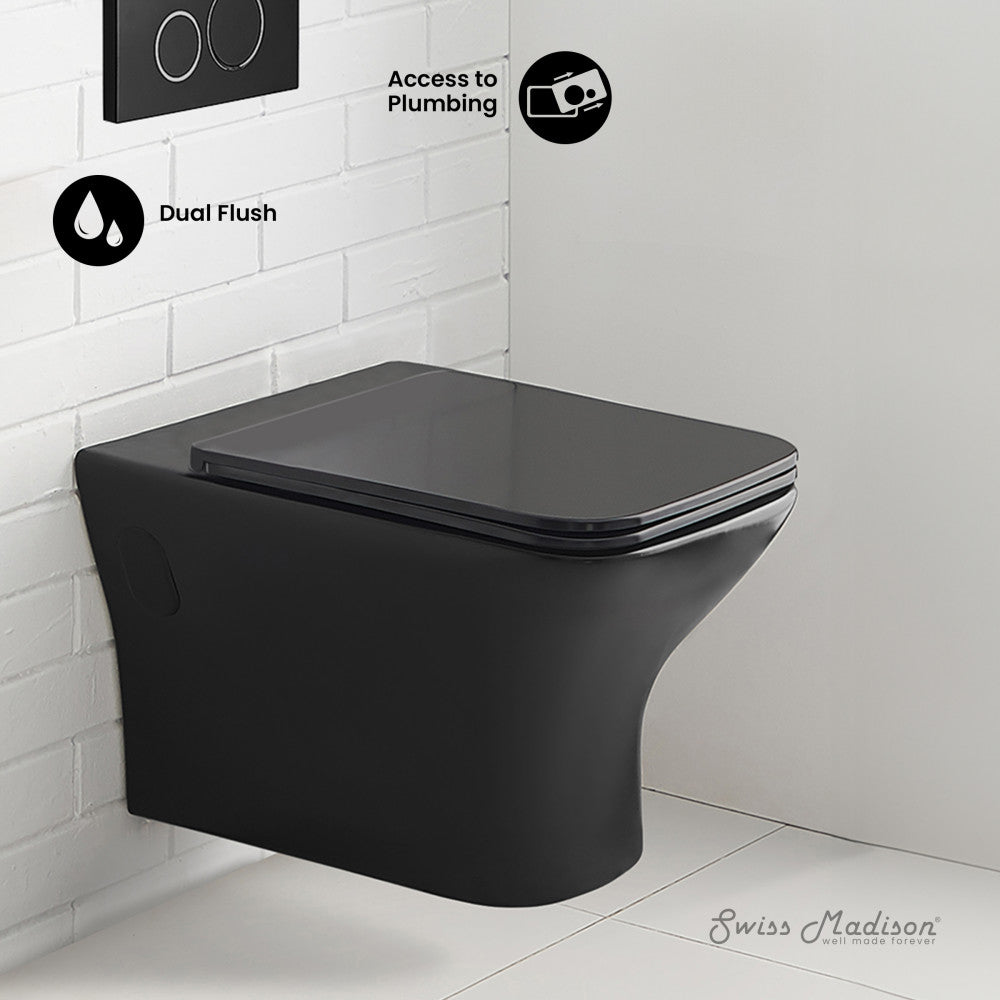 Swiss Madison Carre Wall-Hung Elongated Toilet Bowl in Matte Black
