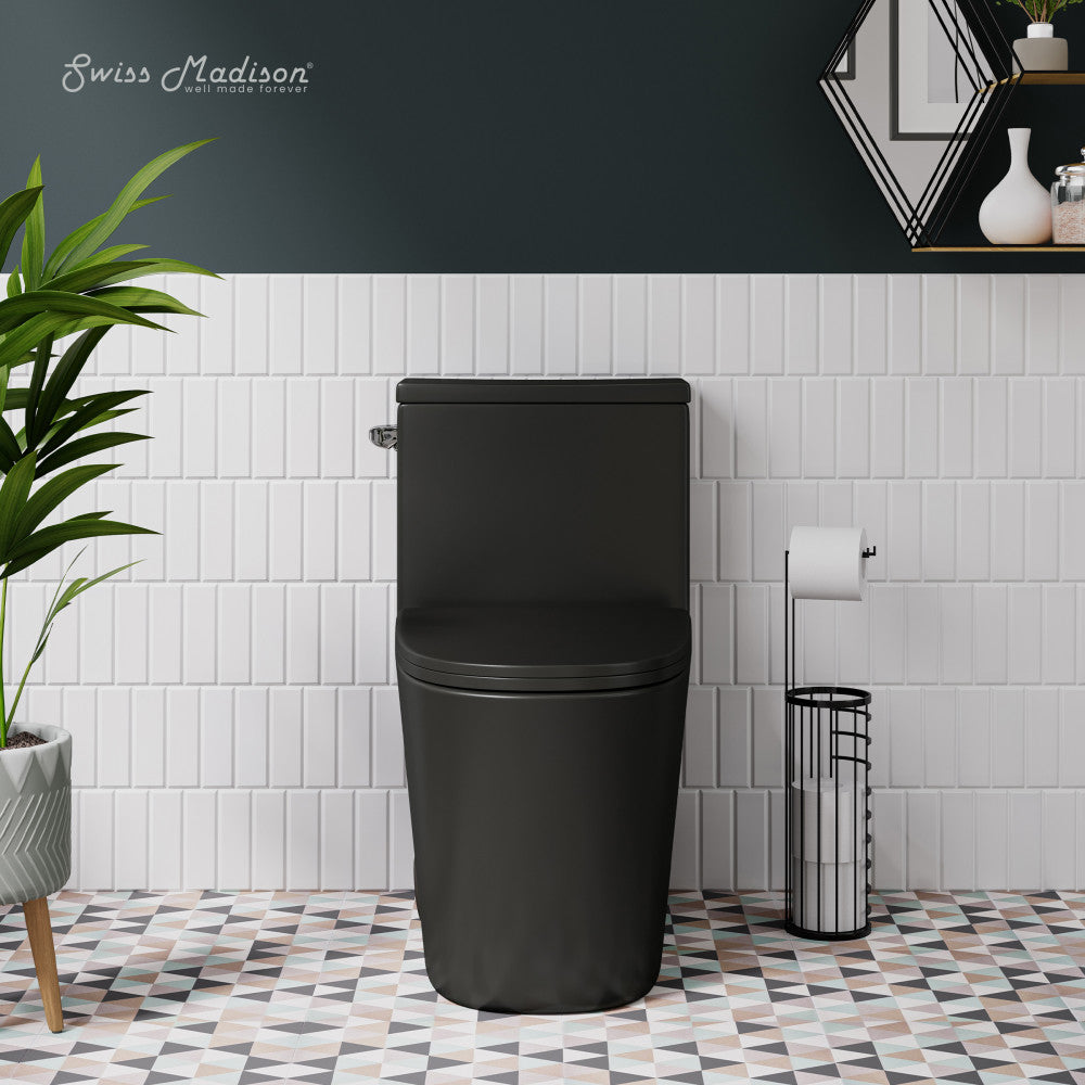 Swiss Madison Dreux One-Piece 12" Rough-in 1.28 GPF Left Flush Elongated Toilet in Matte Black