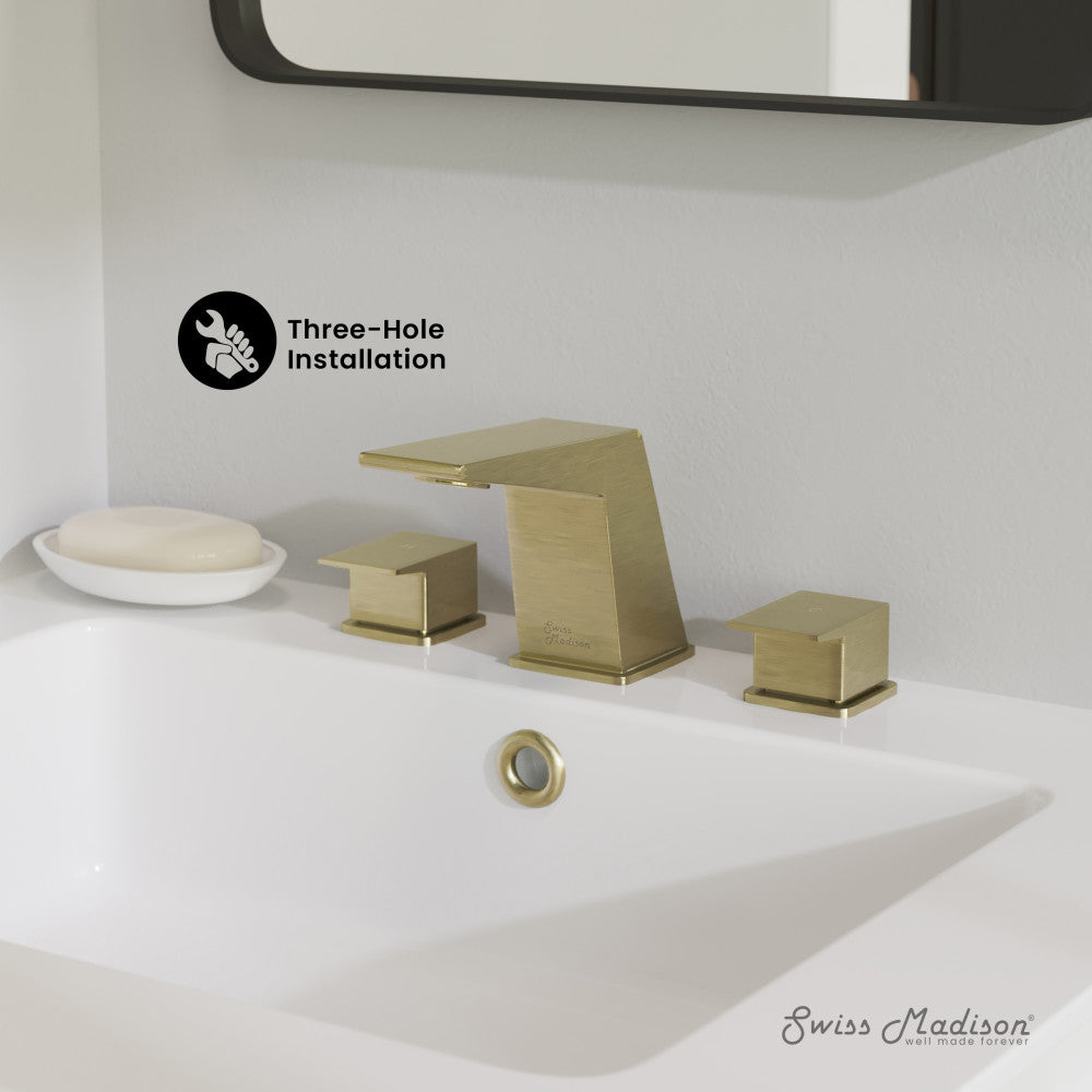 Swiss Madison Carre 8 in. Widespread, 2-Handle, Bathroom Faucet in Brushed Gold