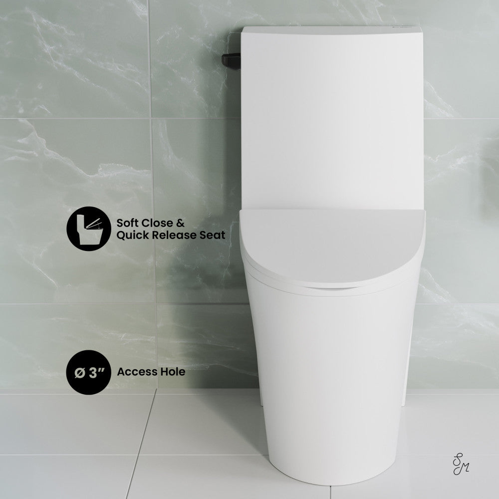 Swiss Madison St. Tropez One Piece Elongated Toilet Side Flush 1.28 gpf with Black Hardware