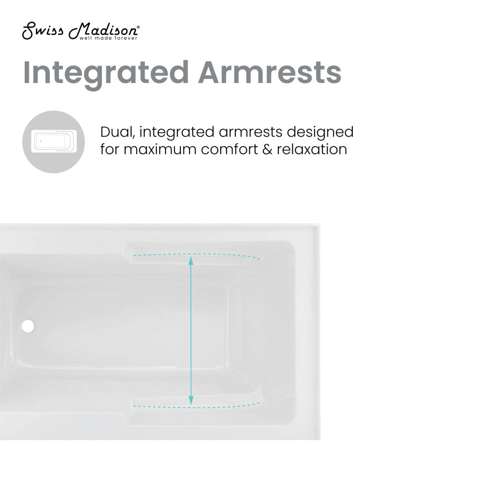 Swiss Madison Voltaire 48" x 30" Left-Hand Drain Alcove Integrated Armrest Bathtub with Apron