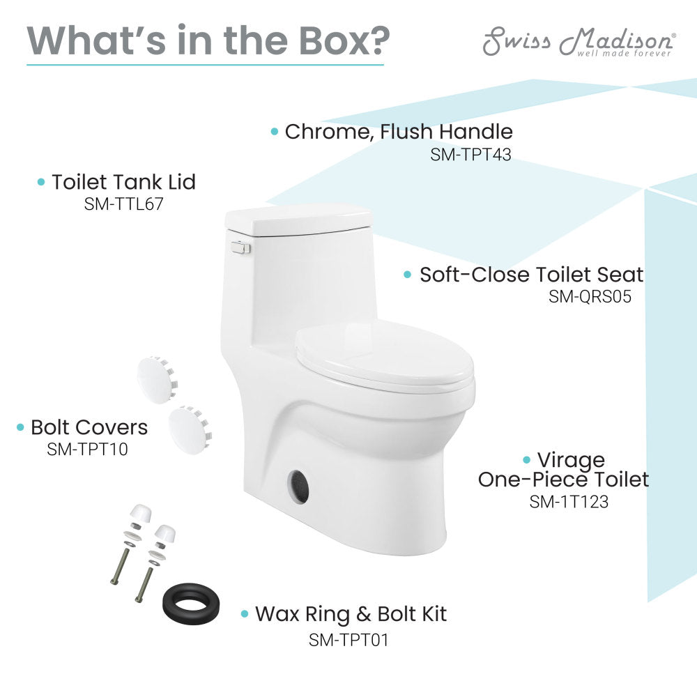 Swiss Madison Virage One-Piece Elongated Left Side Flush Handle Toilet 1.28 gpf