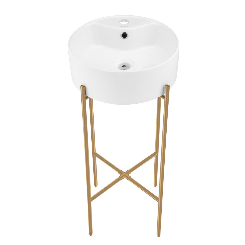 Swiss Madison Monaco 16" Round Console Sink with Faucet Mount, White Basin Brushed Gold Legs