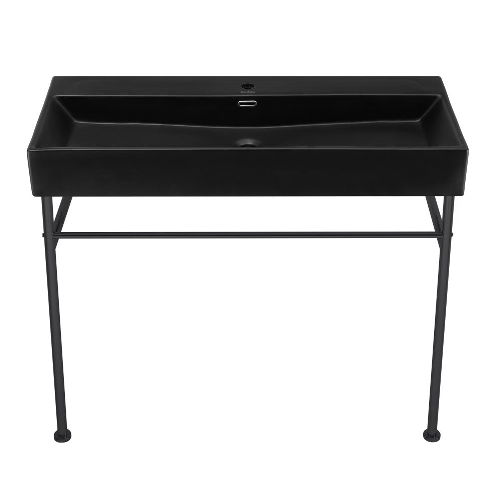 Swiss Madison Claire 40 Ceramic Console Sink Matte Black Basin Black Legs