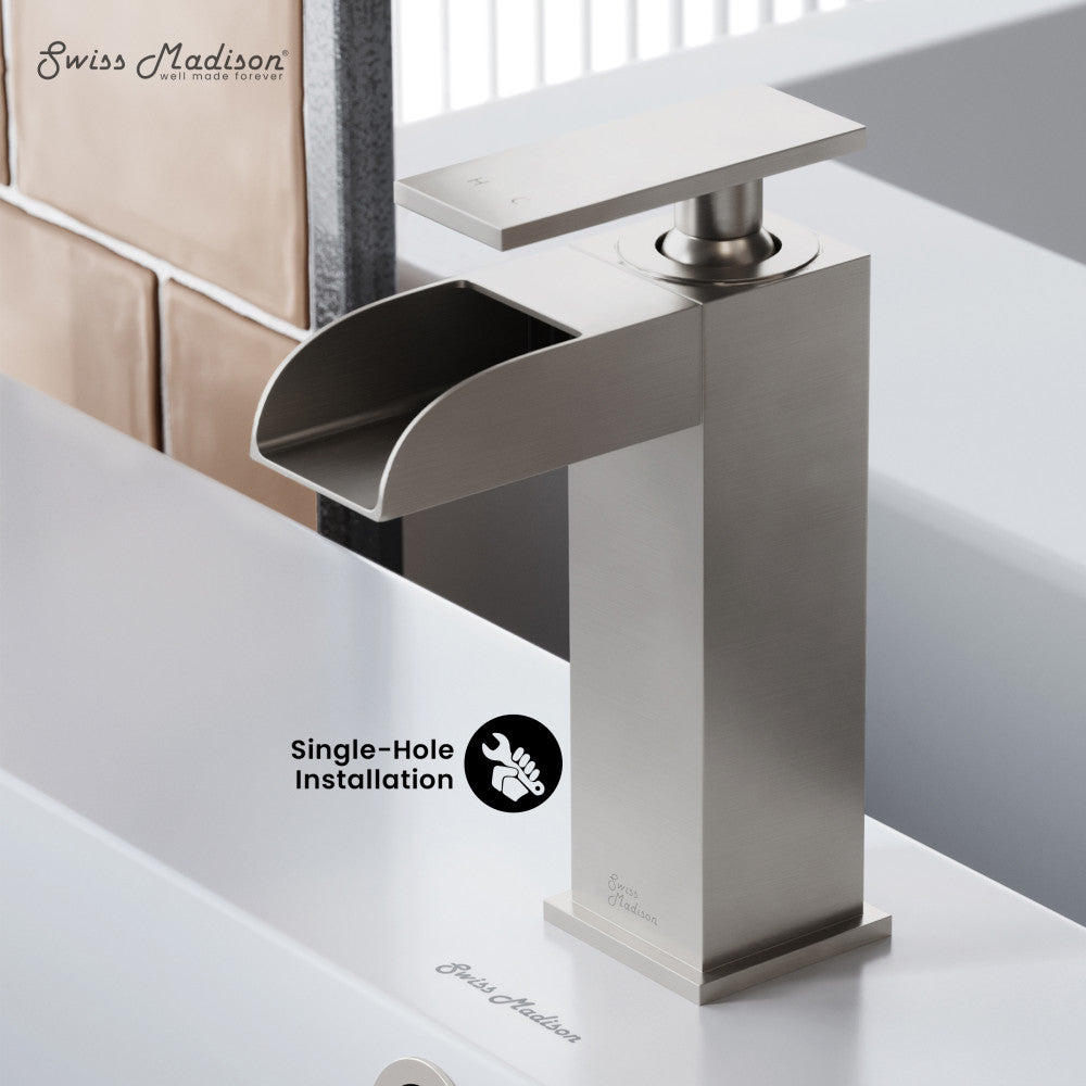 Swiss Madison Concorde Single Hole, Single-Handle, Waterfall Bathroom Faucet in Brushed Nickel