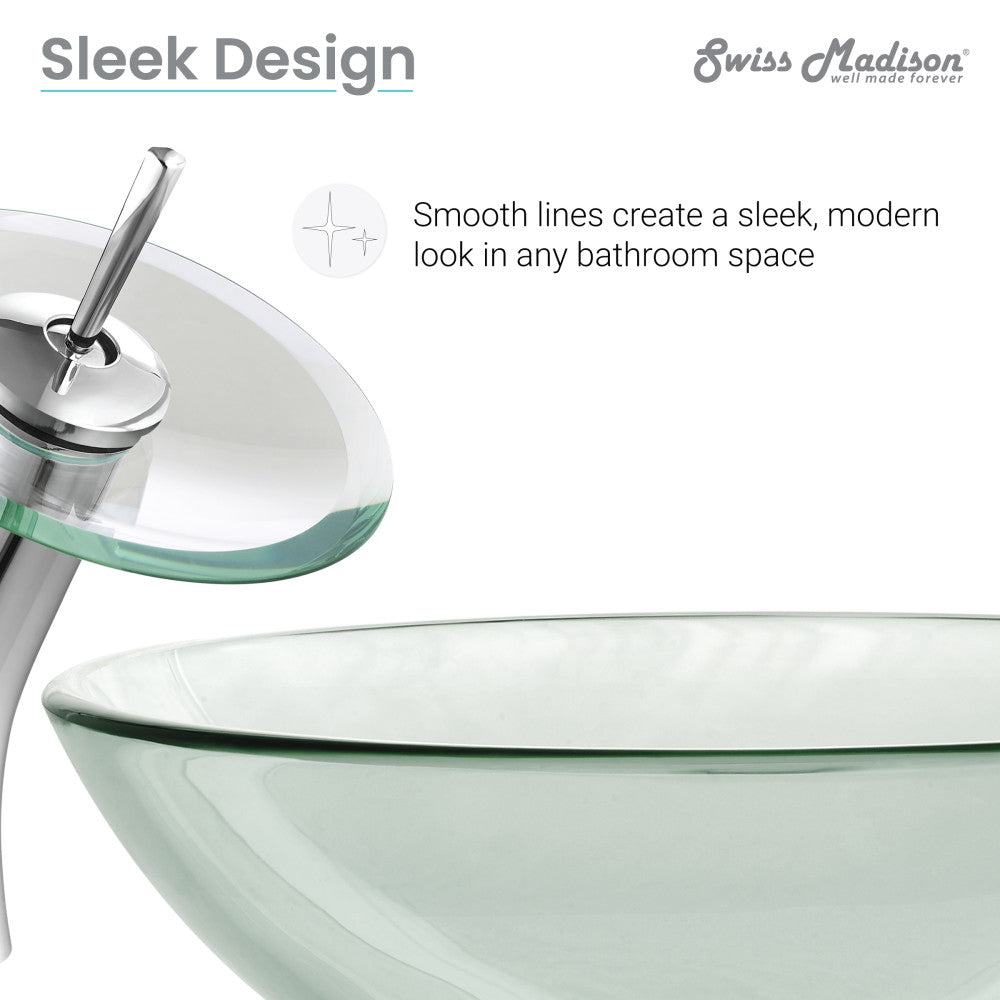 Swiss Madison Cascade 16.5 Glass Vessel Sink with Faucet, Clear