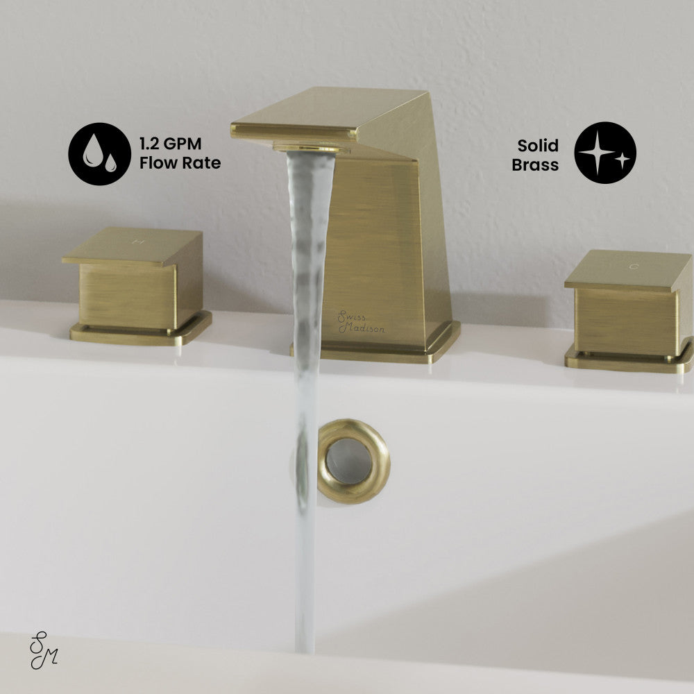 Swiss Madison Carre 8 in. Widespread, 2-Handle, Bathroom Faucet in Brushed Gold