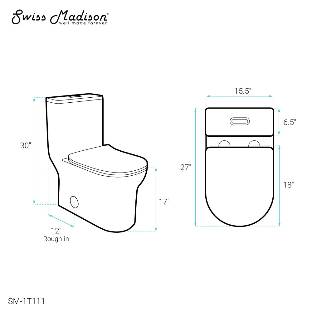 Swiss Madison Burdon One-Piece Elongated Toilet Vortex Dual-Flush 1.1/1.6 gpf