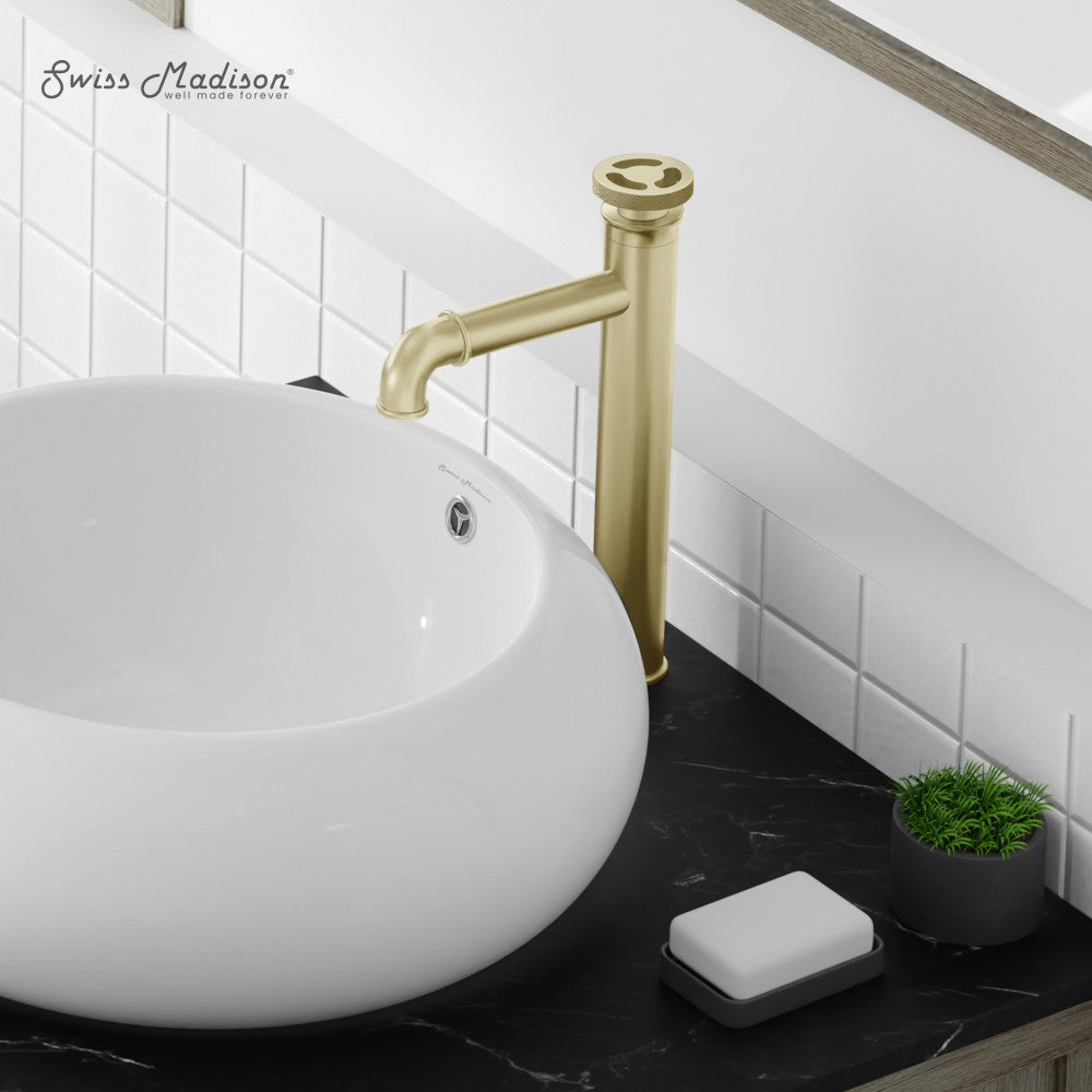 Swiss Madison Avallon Single Hole, Single-Handle Wheel, High Arc Bathroom Faucet in Brushed Gold