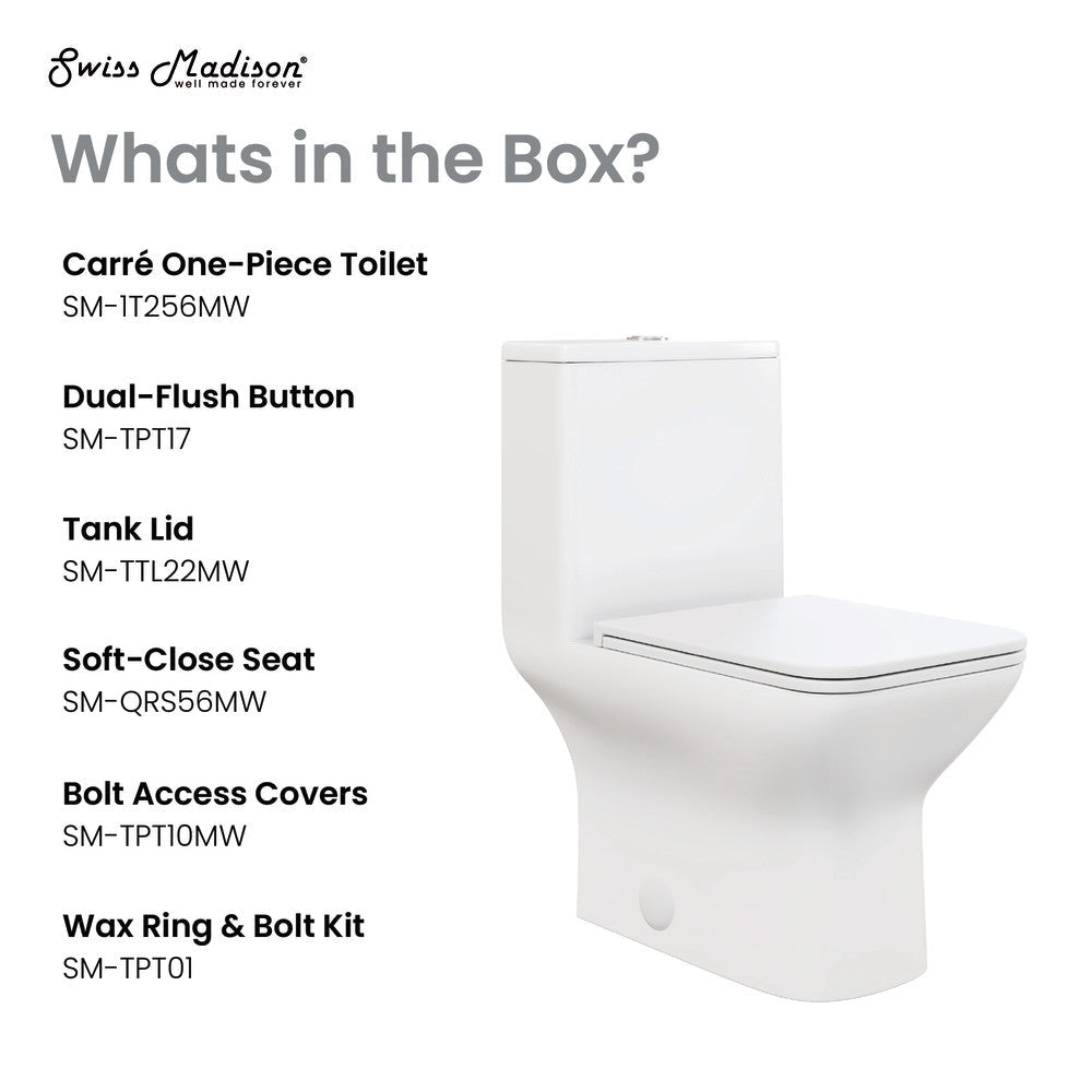 Swiss Madison Carre One Piece Square Toilet Dual Flush 1.1/1.6 gpf in Matte White