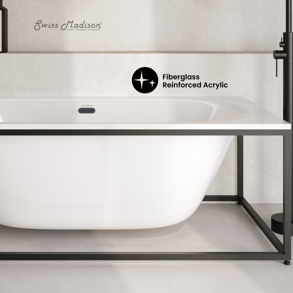Swiss Madison Pierre 60" Soaking Freestanding Bathtub in Glossy White, Black Frame Included