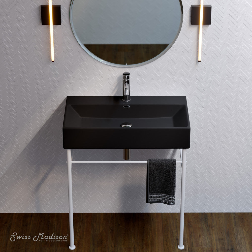 Swiss Madison Claire 30 Ceramic Console Sink Matte Black Basin Matte White Legs