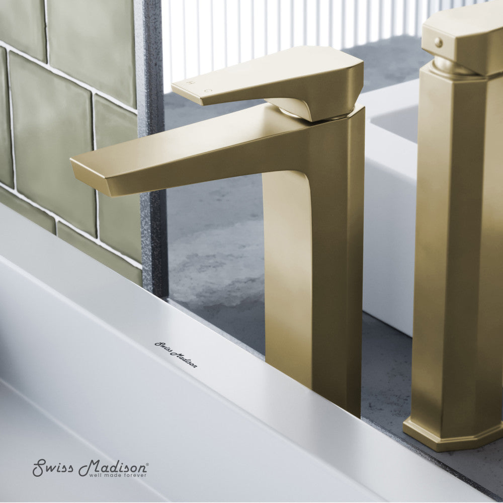Swiss Madison Voltaire Single Hole, Single-Handle, High Arc Bathroom Faucet in Brushed Gold