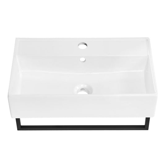 Swiss Madison Claire 22" Wall-Mount Bathroom Sink with Black Towel Bar