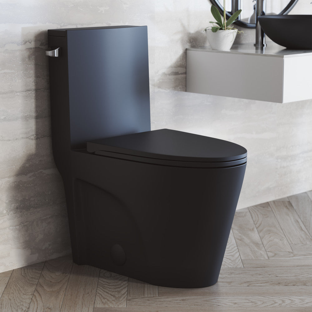 Swiss Madison St. Tropez One-Piece 10" Rough-in 1.28 GPF Left Flush Elongated Toilet in Matte Black