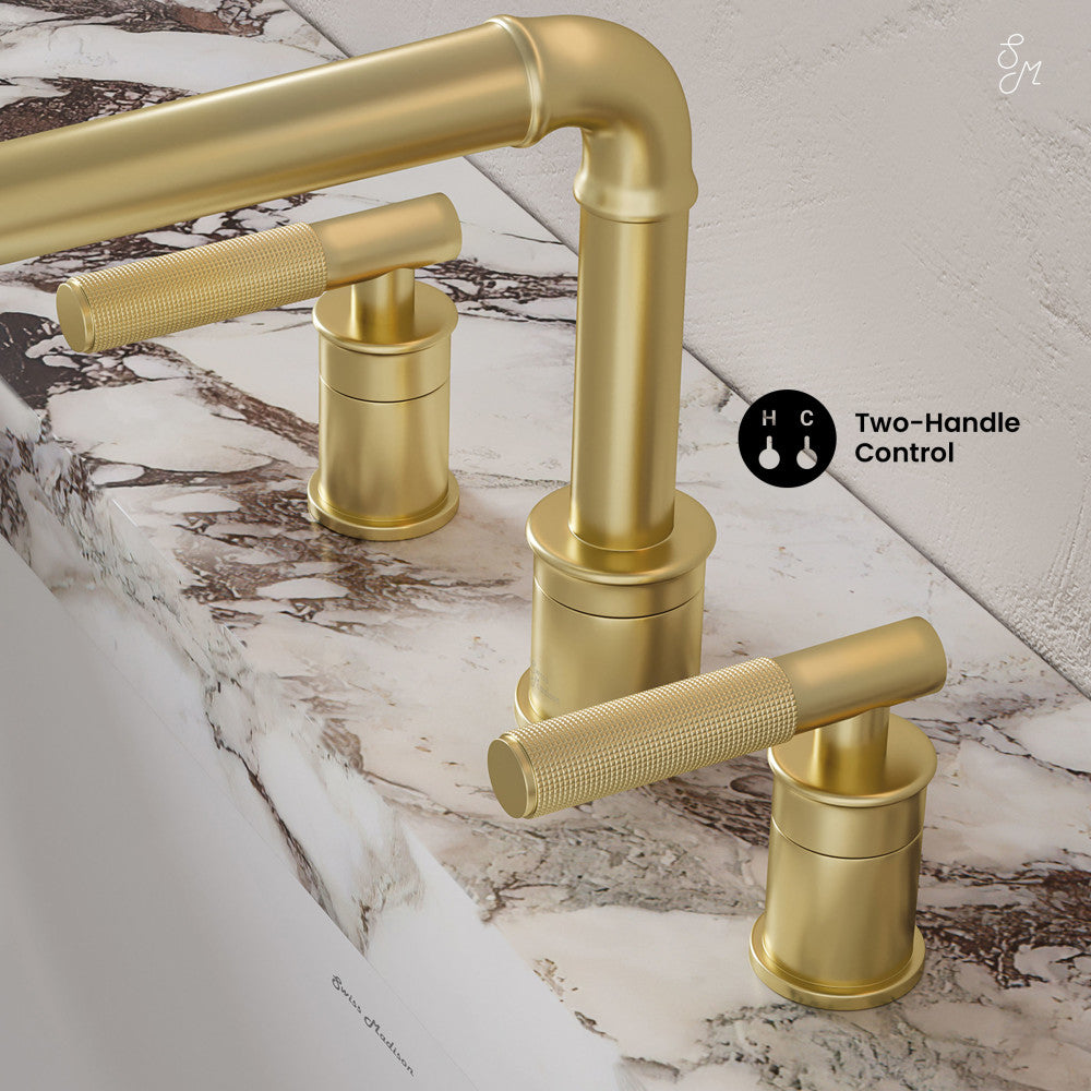 Swiss Madison Avallon 8 in. Widespread, Sleek Handle, Bathroom Faucet in Brushed Gold
