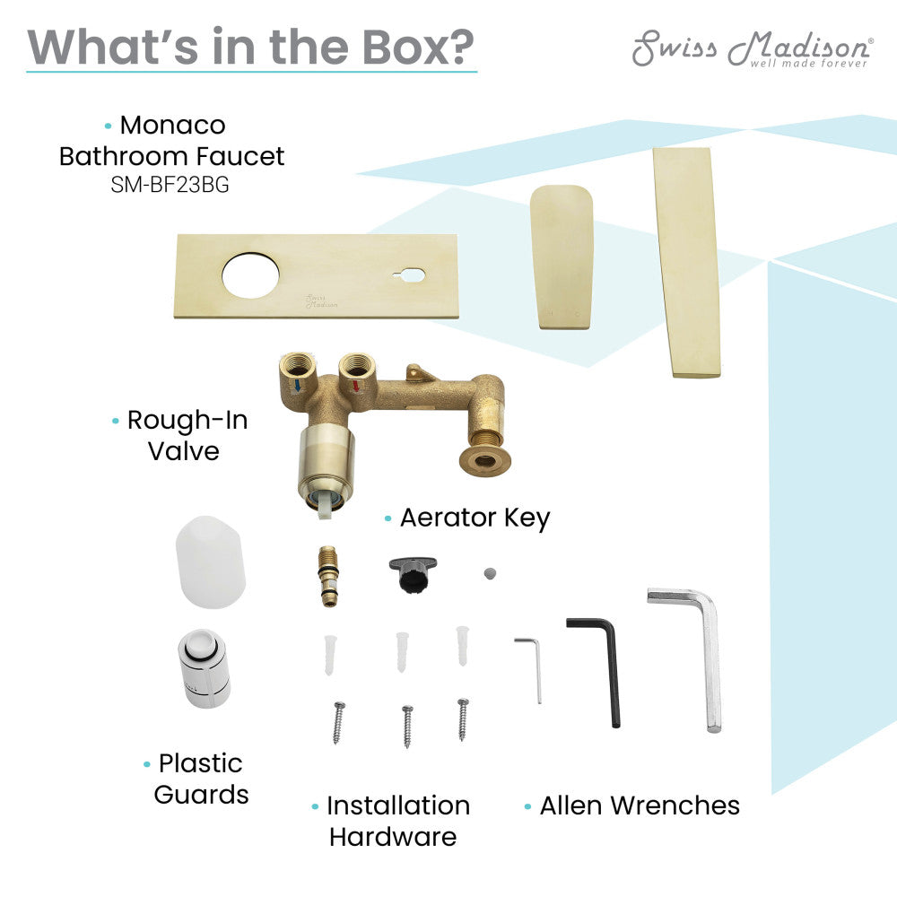 Swiss Madison Monaco Single-Handle, Wall-Mount, Bathroom Faucet in Brushed Gold