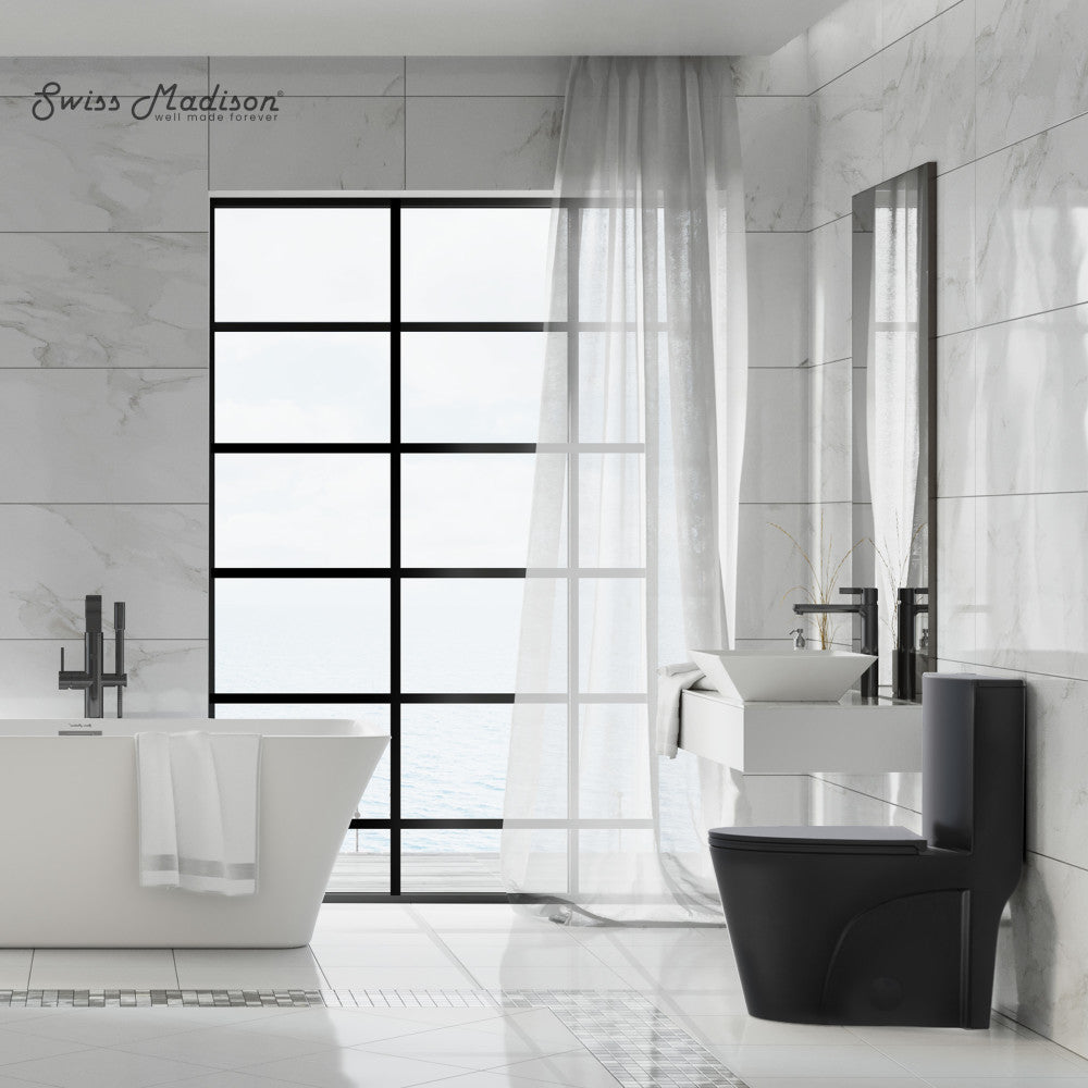 Swiss Madison St. Tropez One-Piece 14" Rough-in 1.28 GPF Left Flush Elongated Toilet in Matte Black