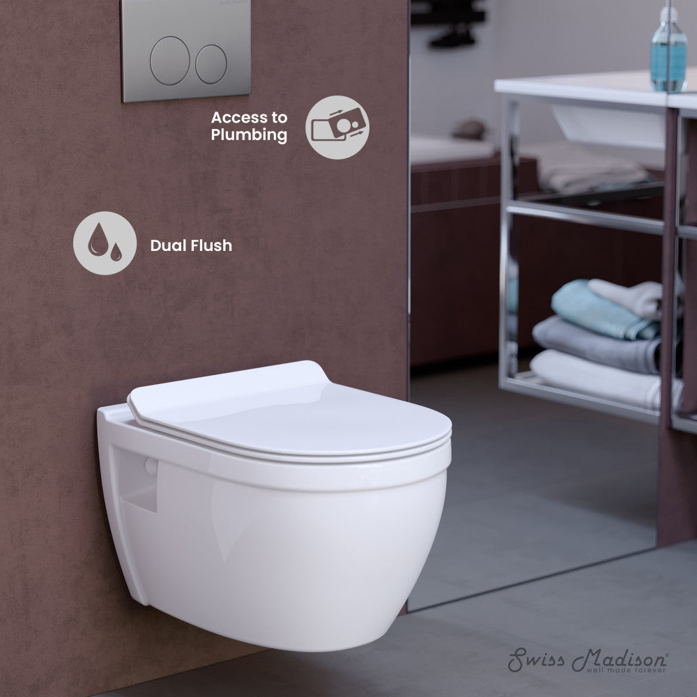 Swiss Madison Swiss Madison Well Made Forever SM-WK450-01C - Ivy Wall Hung Elongated Toilet Bundle, Glossy White
