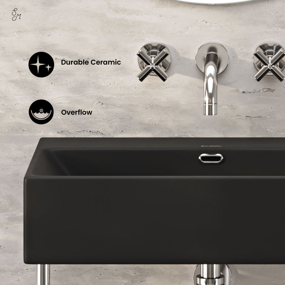 Swiss Madison Claire 24" Rectangle Matte Black Zero Hole Console Sink with Polished Chrome Legs