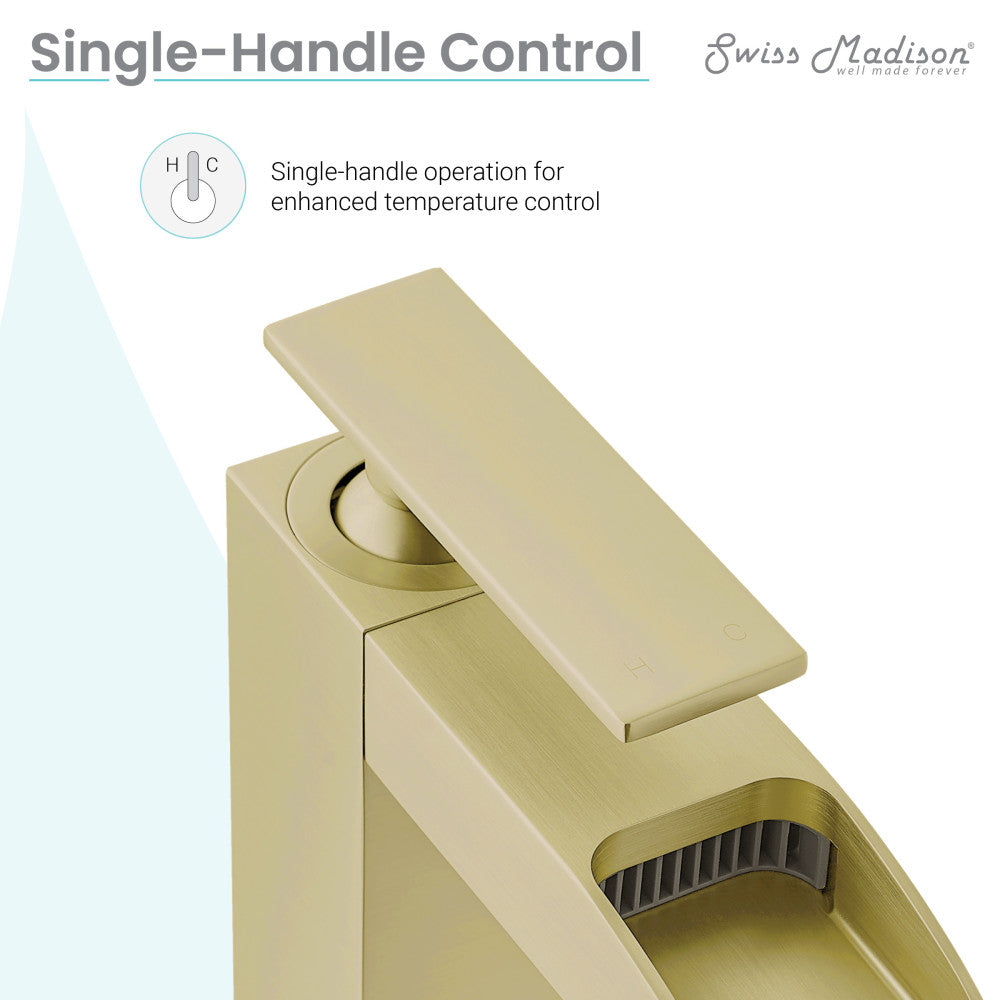 Swiss Madison Concorde Single Hole, Single-Handle, Waterfall Bathroom Faucet in Brushed Gold