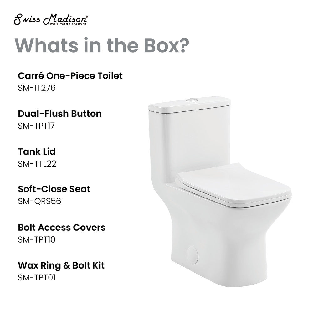 Swiss Madison Carre One-Piece Square Toilet Dual-Flush 1.1/1.6 gpf with 10" Rough-In