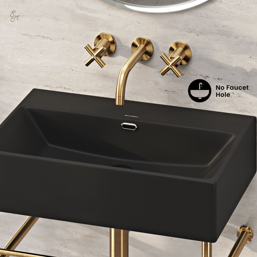 Swiss Madison Claire 24" Rectangle Matte Black Zero Hole Console Sink with Brushed Gold Legs