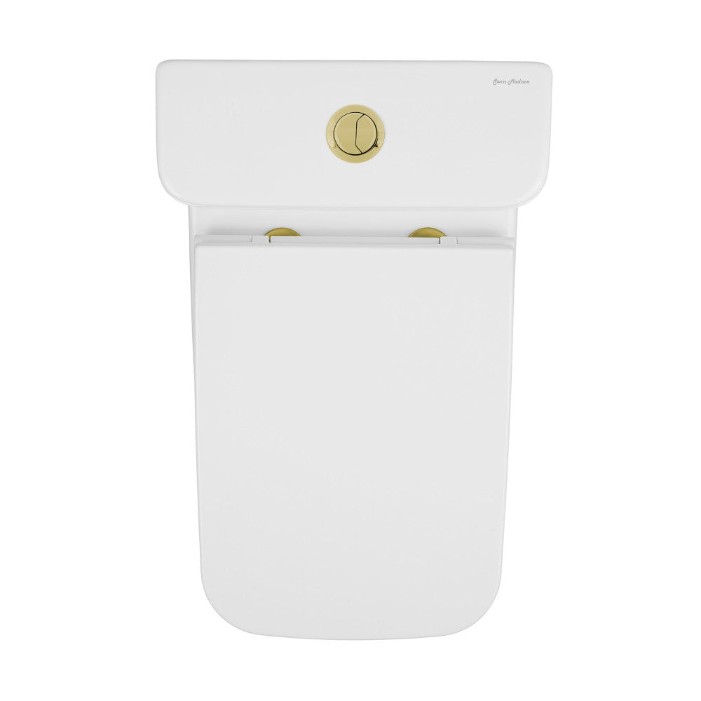 Swiss Madison Carre One Piece Square Toilet Dual Flush, Brushed Gold Hardware 1.1/1.6 gpf