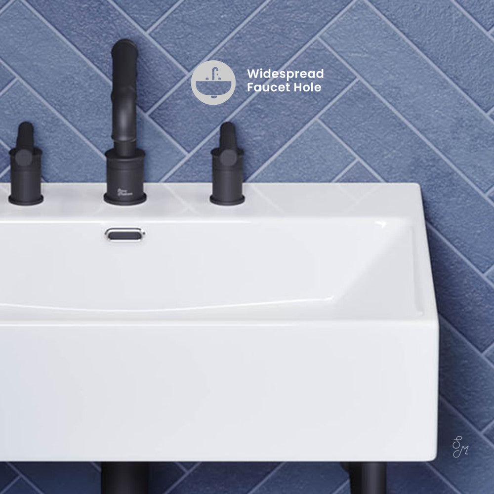 Swiss Madison Claire 24" Console Sink White Basin Black Legs with 8" Widespread Holes