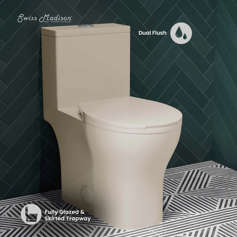 Swiss Madison Sublime III One-Piece Round Toilet Vortex™ Dual-Flush 0.95/1.26 gpf in Bisque