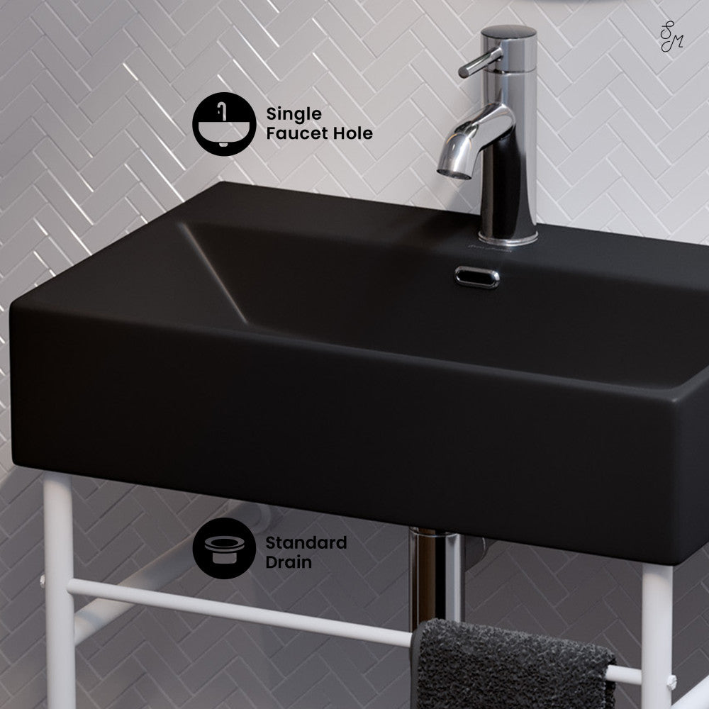 Swiss Madison Claire 24 Ceramic Console Sink Matte Black Basin Matte White Legs