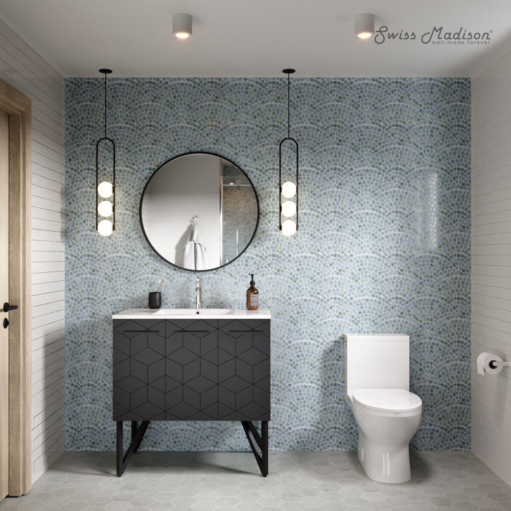 Swiss Madison Cache Two-Piece Elongated Toilet Left Side Flush Handle Toilet 1.28 gpf