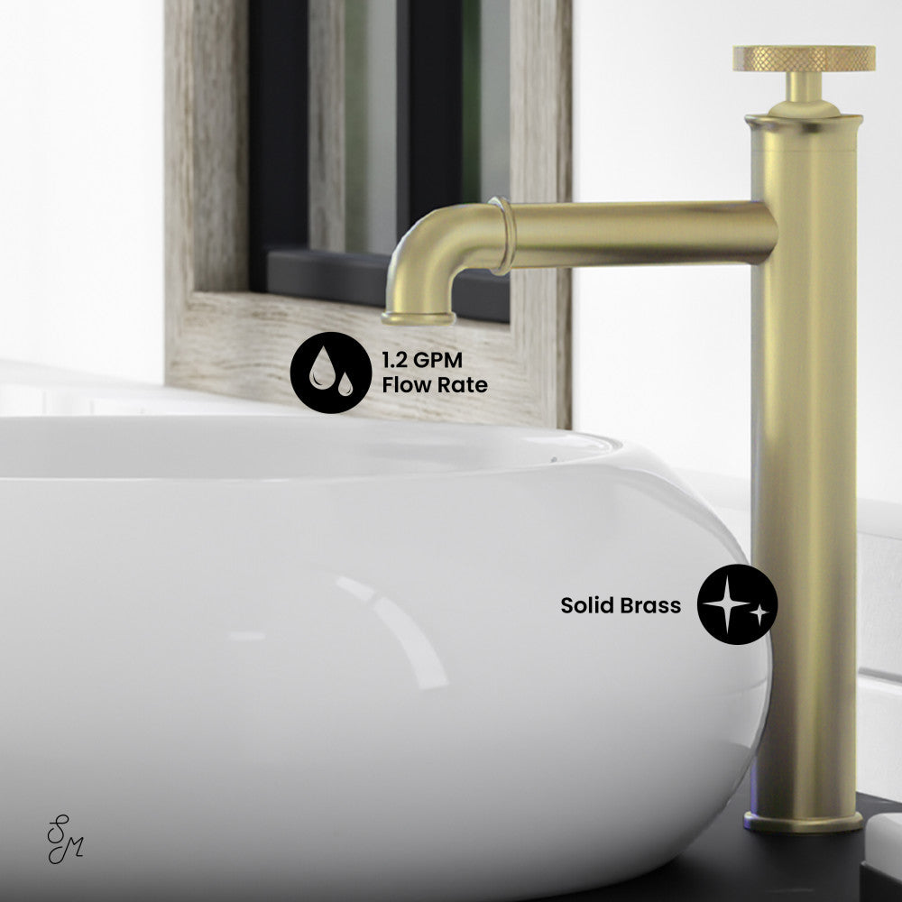 Swiss Madison Avallon Single Hole, Single-Handle Wheel, High Arc Bathroom Faucet in Brushed Gold