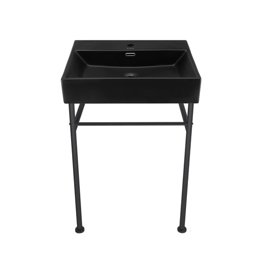 Swiss Madison Claire 24 Ceramic Console Sink Matte Black Basin Black Legs