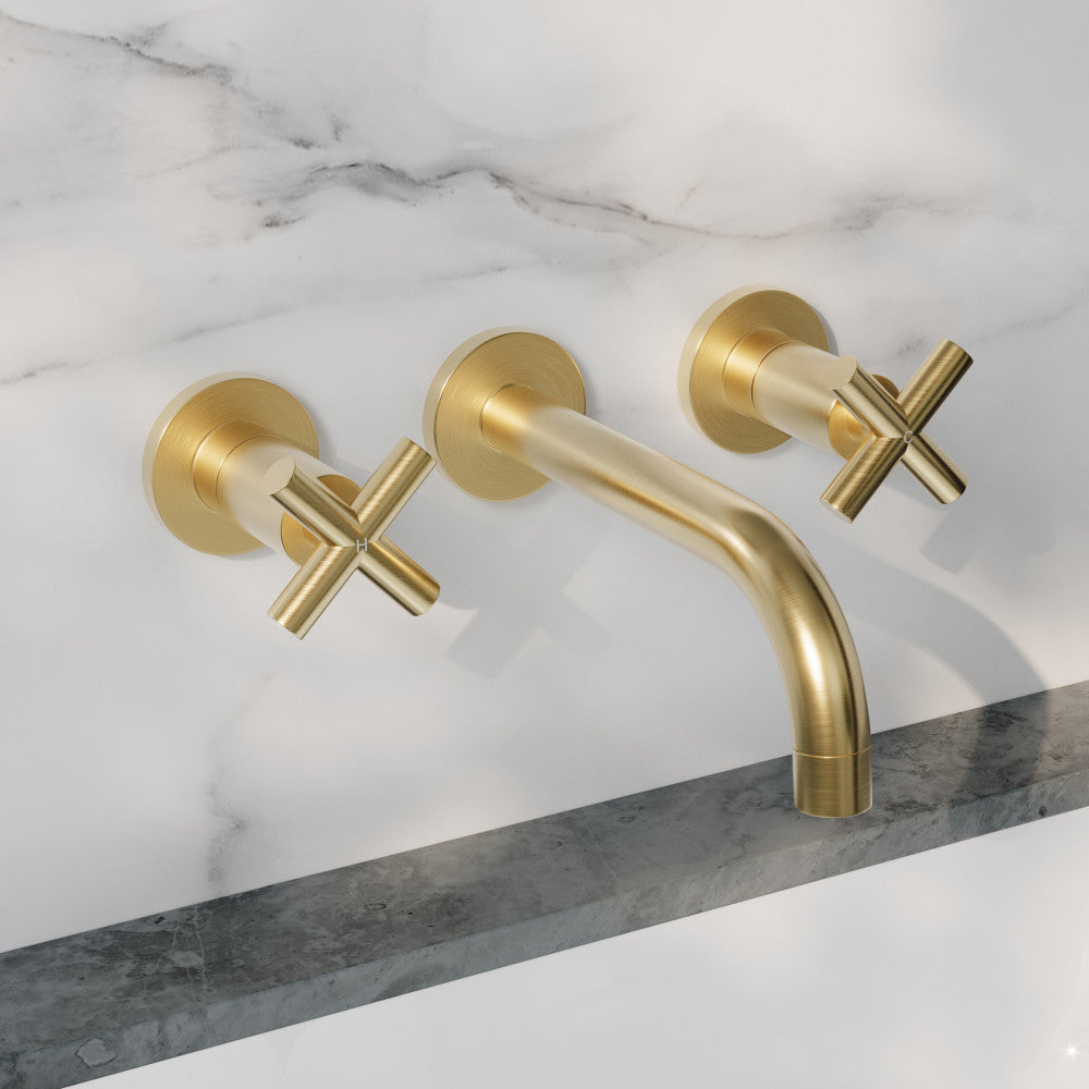 Swiss Madison Ivy 8 in. Widespread Double Cross-Handle Wall Mount Bathroom Faucet in Brushed Gold