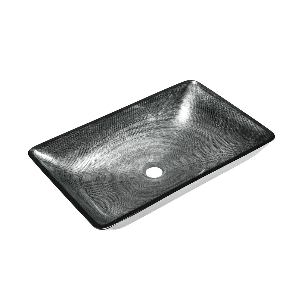 Swiss Madison Cascade Rectangular Glass Vessel Sink with Faucet, Smoky Grey